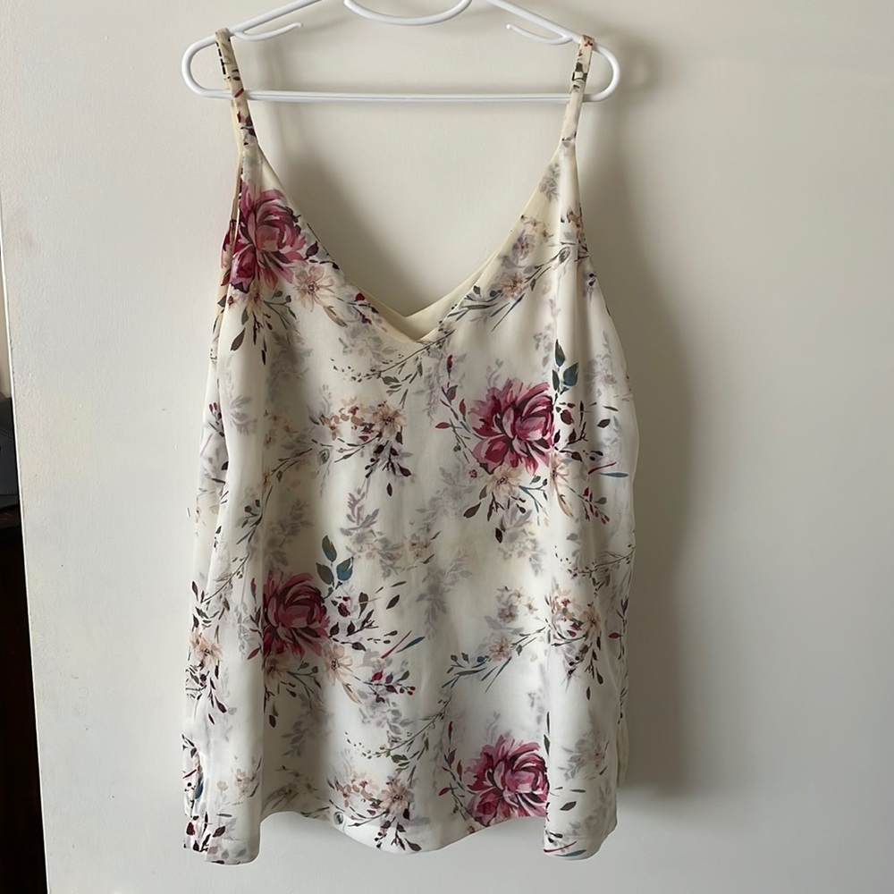 White House Black Market flowy v-neck (front and back) floral tank.